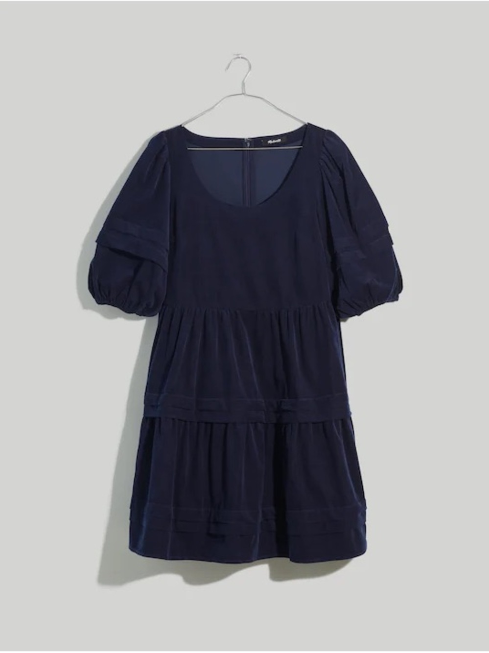 Madewell Navy Puff-Sleeve Tiered Mini Dress